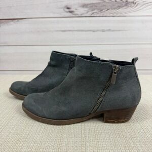 Carlos Boots Womens 8 Brianne Ankle Booties Heels‎ Side Zipper Blue Fabric